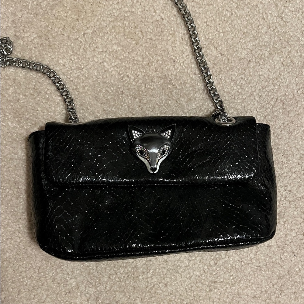 Betsey Johnson Black Slither And Shine Crossbody Faux Snakeskin Wolf Purse NWOT